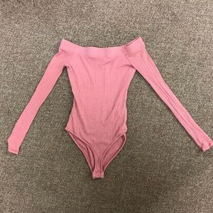 Pink Off The Shoulder Long Sleeve Bodysuit